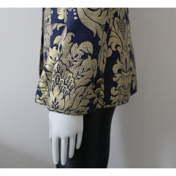 Moschino Jeans 90s Vintage Metallic Notch Collar Blazer Blue Gold Size 10 - Picture 3 of 12
